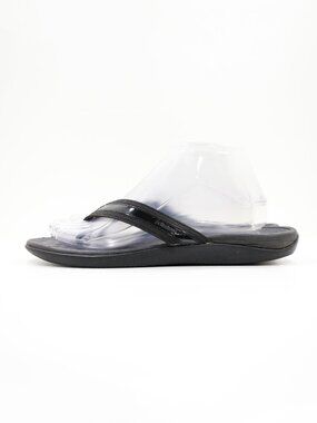 Orthaheel Black Patent Leather & Canvas Flat Comfort Thong Sandals - 9